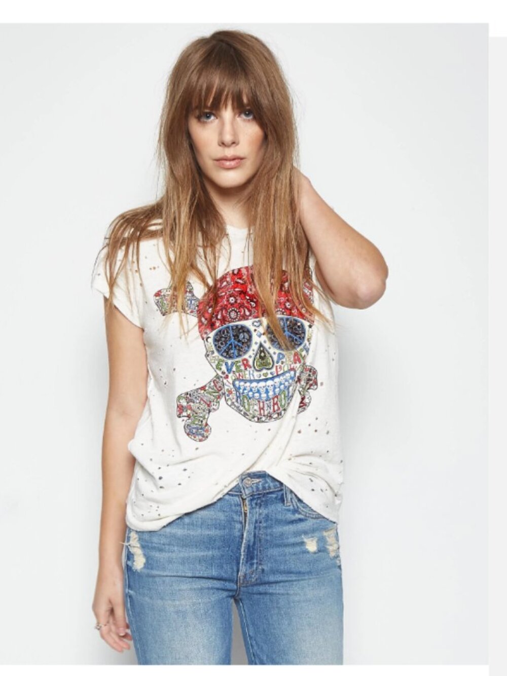 Lauren Moshi Bess Hippie Skull Tee, size XS EUC